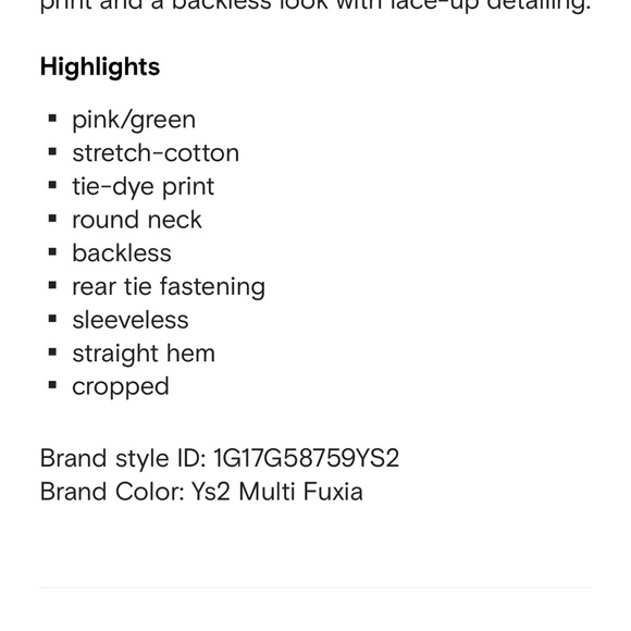 $128 Pinko backless tie dye cotton top, S/M - Picture 8 of 9